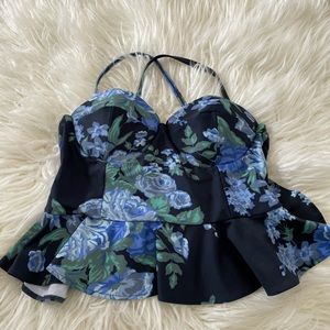 Albion fit blue floral underwire tankini top S